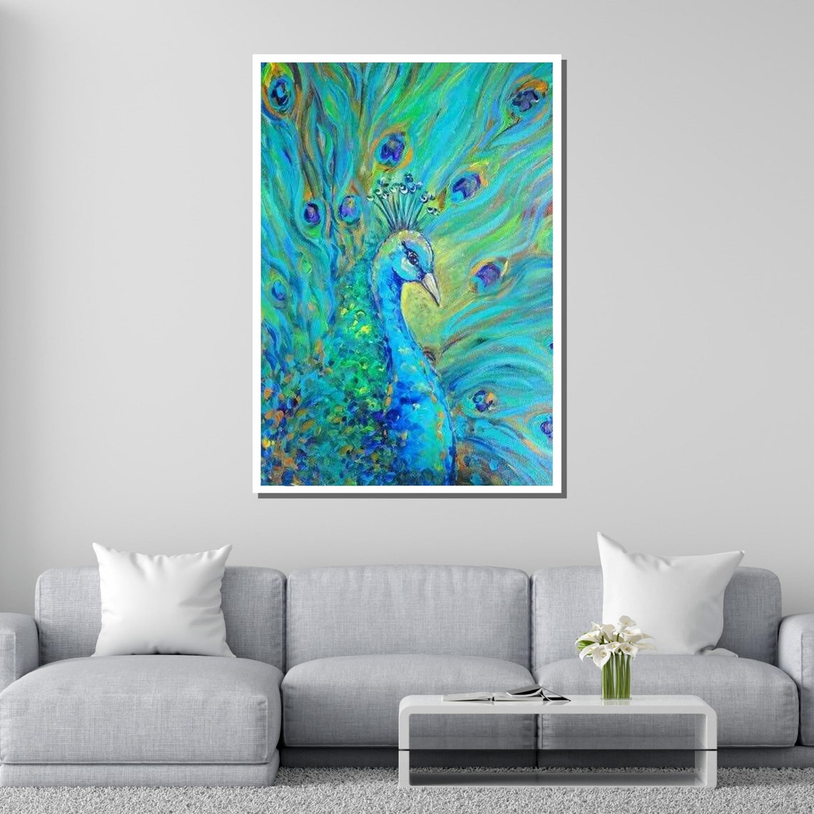 Vibrant Peacock Colorful Abstract Bird Feathers Turquoise Art Poster - Image 2