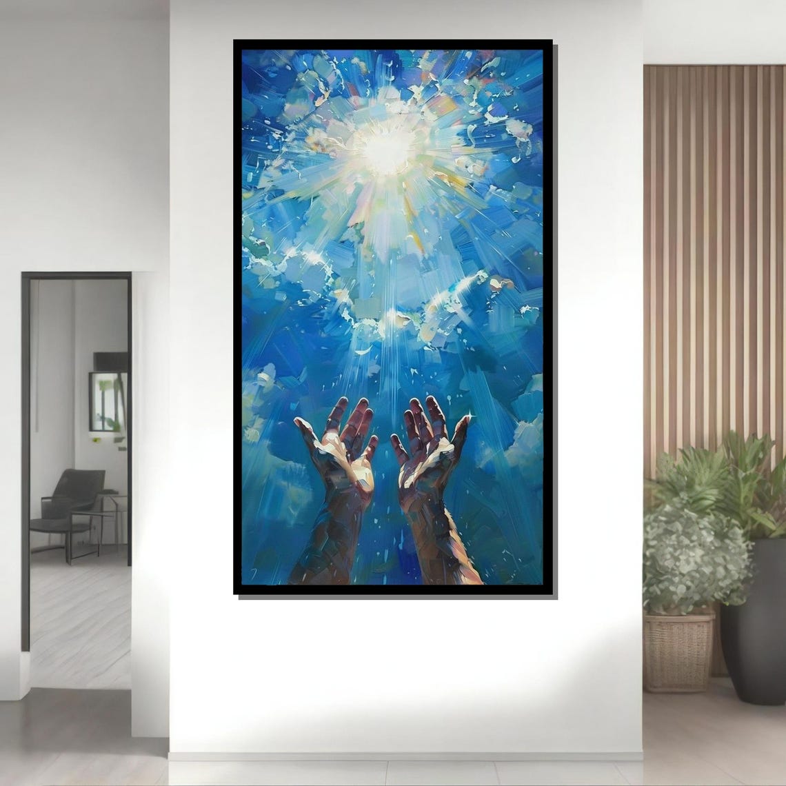 Reaching For Light Uplifting Abstract Art Inspirational Hands Wall Print Radiant Sky Decor Ready To Hang Decoration - Image 4