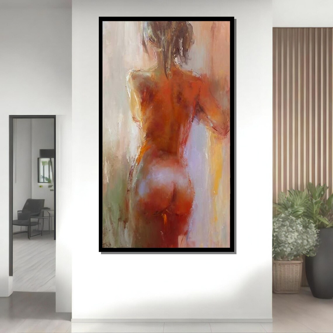 Nude Woman Back Warm Amber Tones Soft Painterly Figure Art Poster