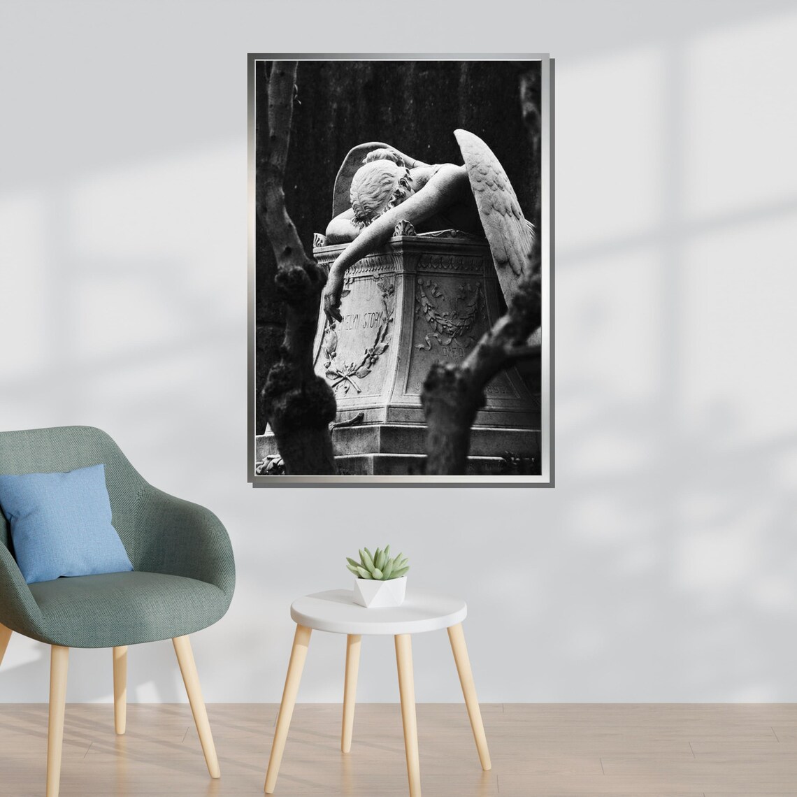Weeping Angel Mourning Statue Gothic Cemetery Art Print - Image 3