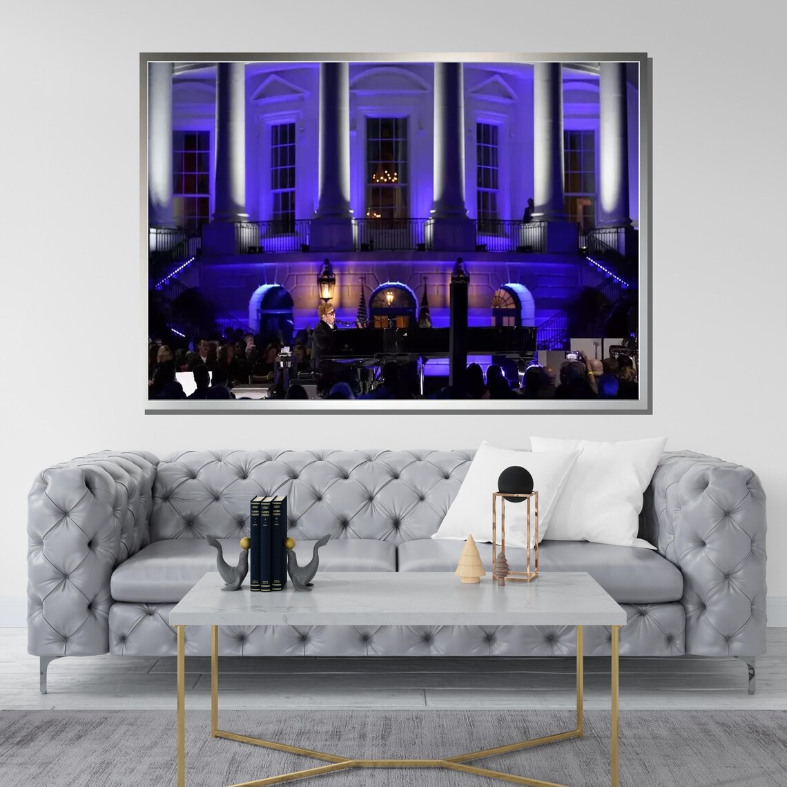 Elton John Piano Performance White House Blue Lit Night Concert Art Poster - Image 3