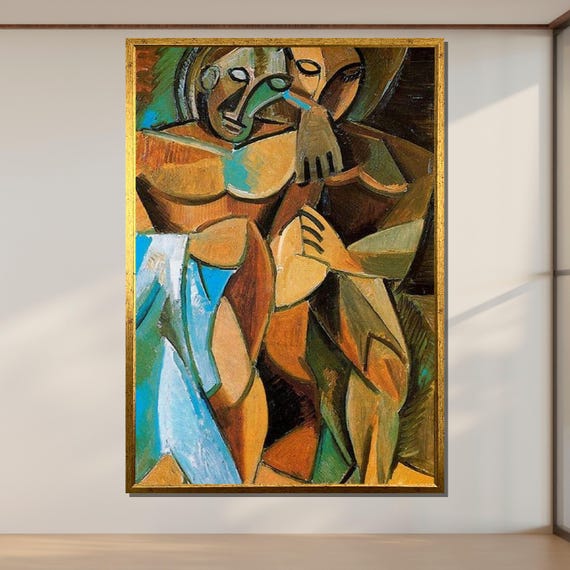 Cubist Lovers Abstract Couple Art Picasso Inspired Wall Decor Modern Art Print Ready To Hang