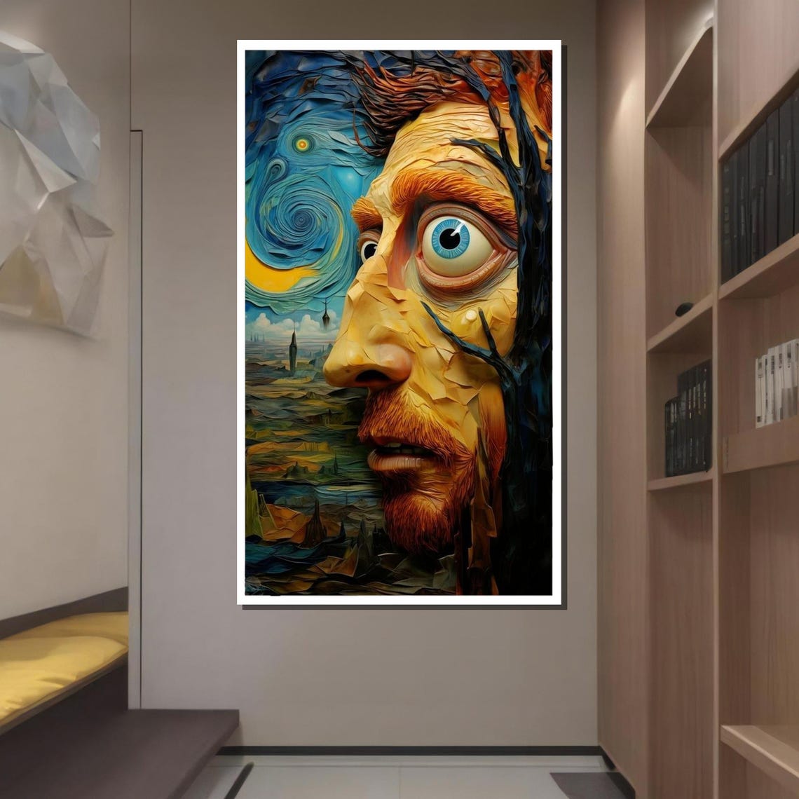 Surreal Van Gogh Portrait Abstract Starry Night Art Whimsical Expressionism Print Ready To Hang Wall Decor - Image 2