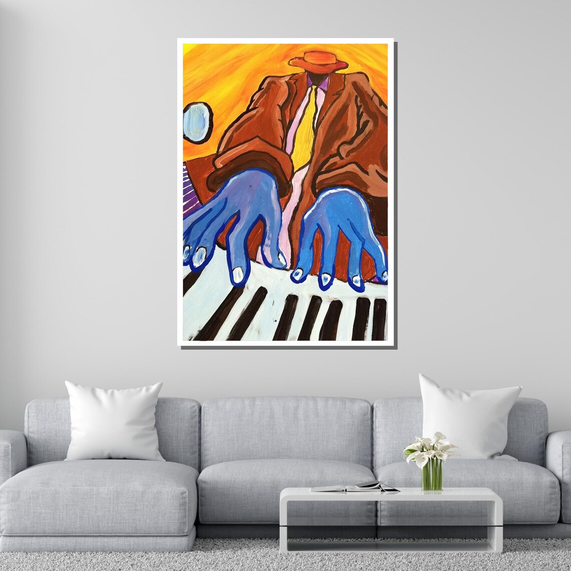 Blue Hands Jazz Pianist Abstract Musician Vibrant Colorful Art Poster - Image 2