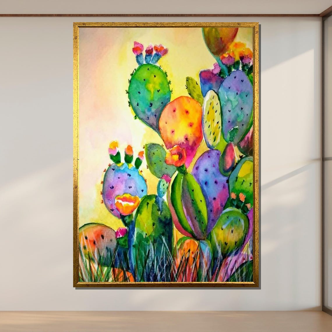 Rainbow Prickly Pear Cactus Cheerful Succulent Desert Art Poster