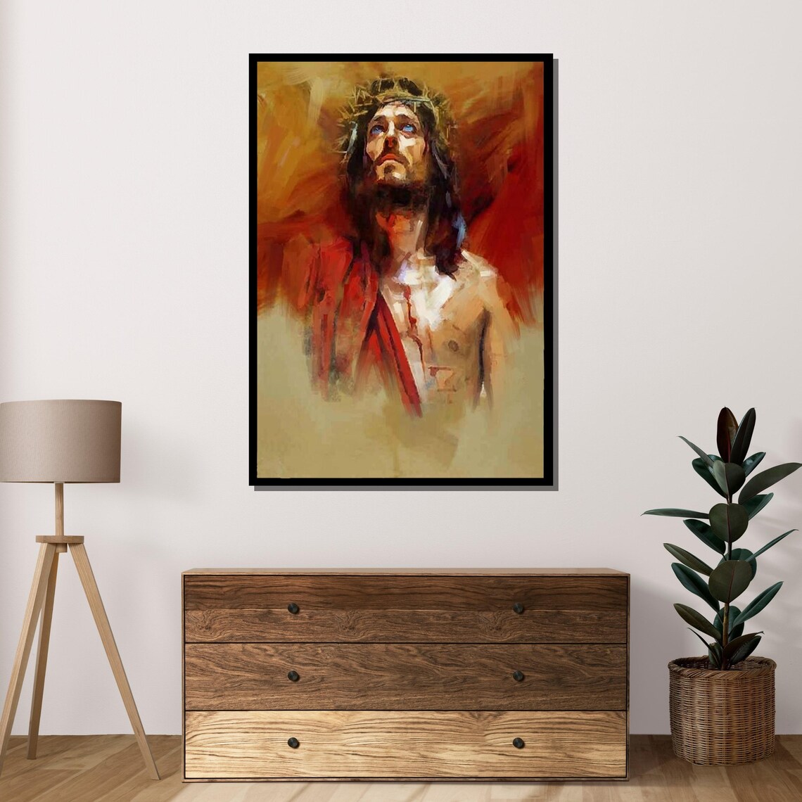 Christ With Crown Of Thorns Expressive Religious Portrait Faith Wall Poster - Image 4