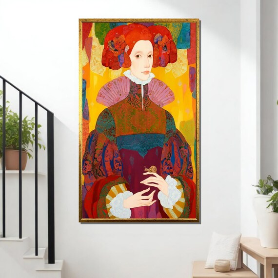 Renaissance Lady Vibrant Colorful Costume Portrait Elegant Dress Wall Art