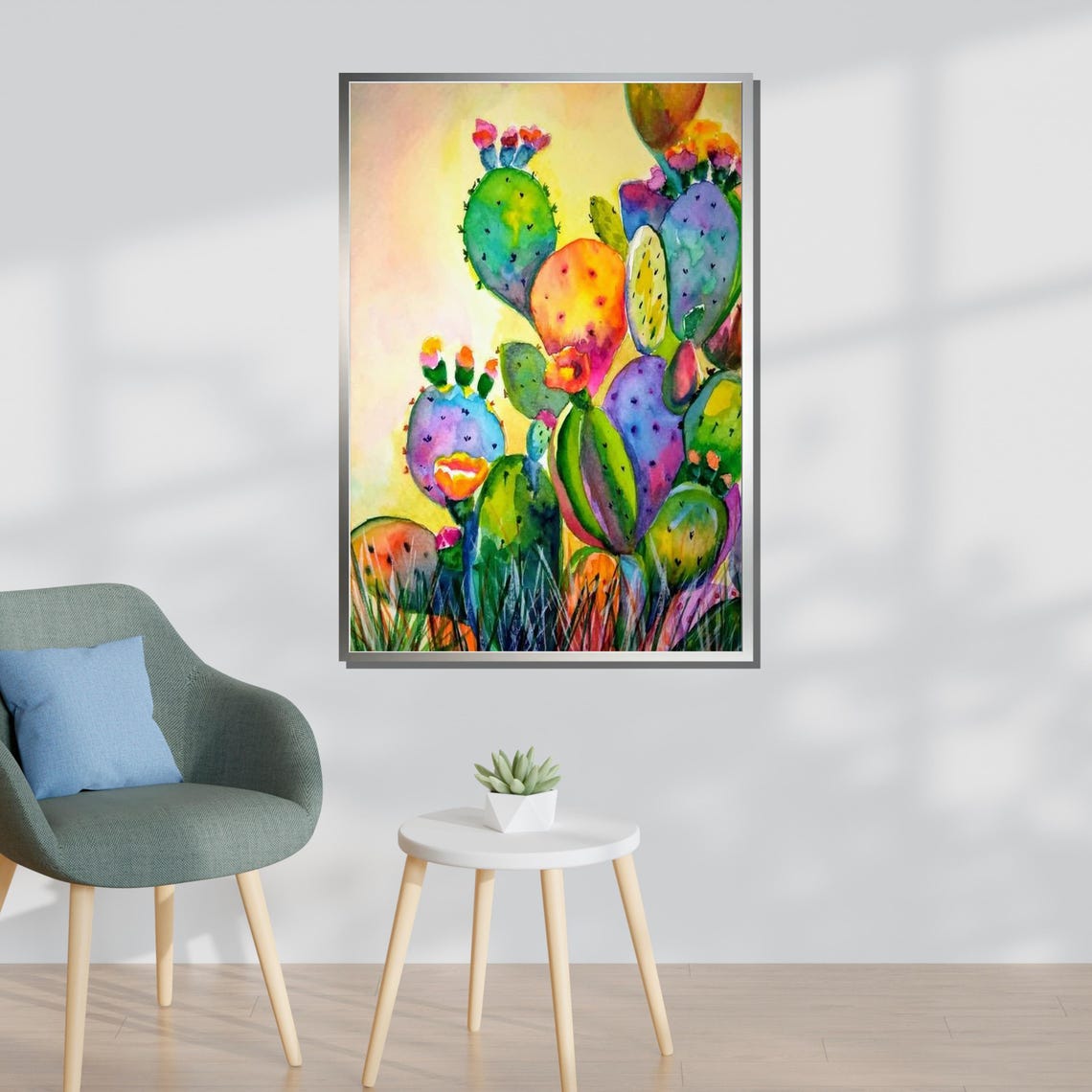 Rainbow Prickly Pear Cactus Cheerful Succulent Desert Art Poster - Image 3