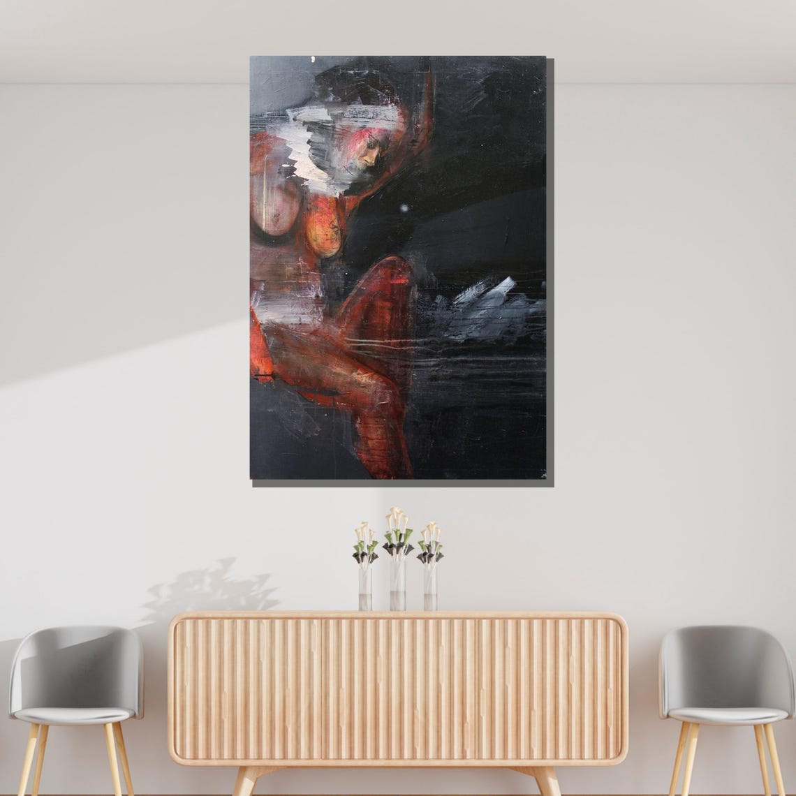 Contemplative Nude Art Dark Abstract Expressionist Female Form Emotional Wall Art Ready To Hang Decoration - Image 3