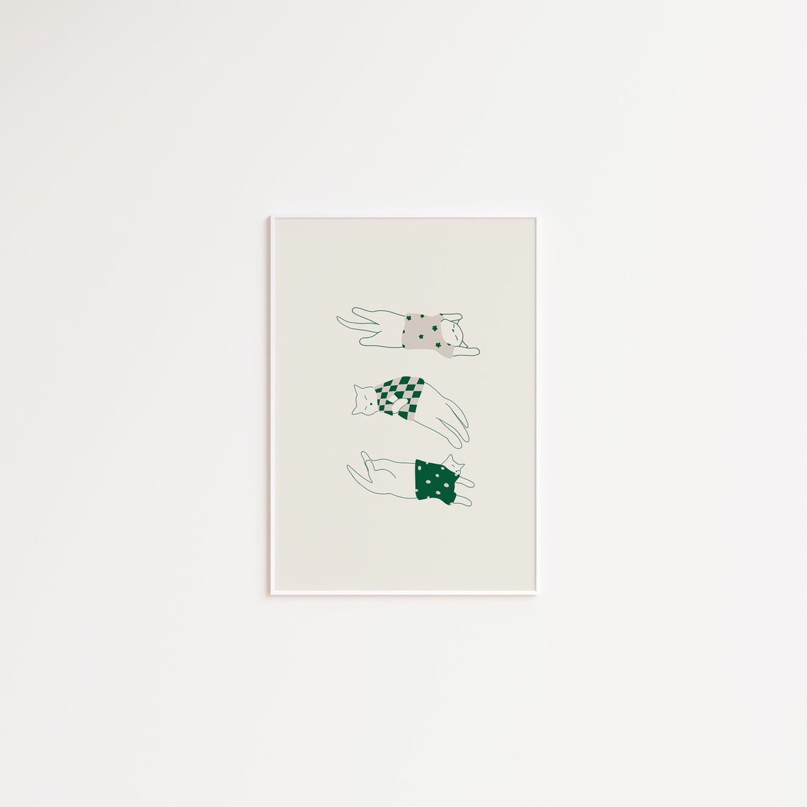 Three Cute Cats Wearing Cozy Knit Sweaters in Line Art Poster