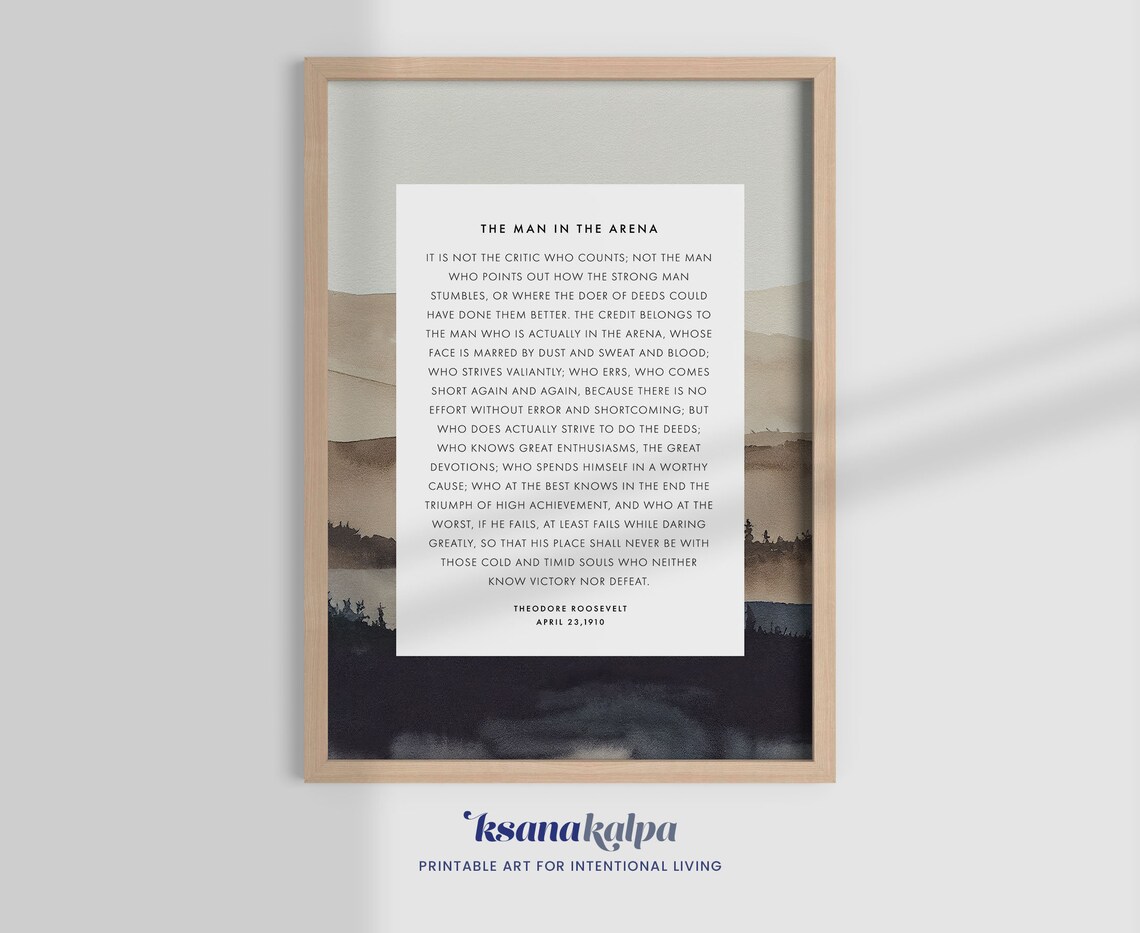 The Man in the Arena Quote, Office Art Print