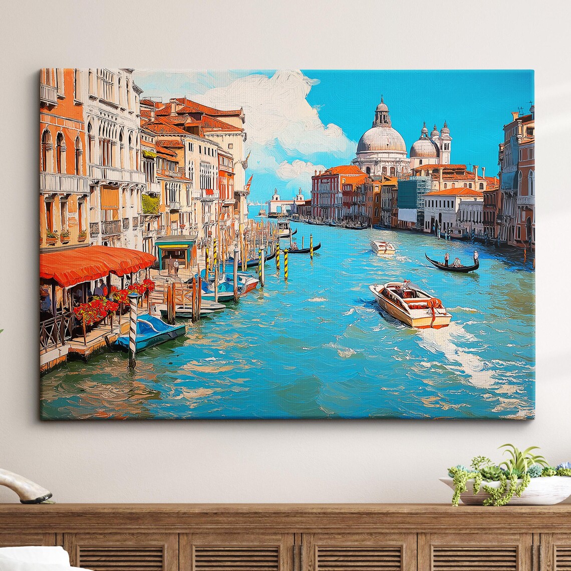 Venice Italy Gondola Boat River Landmark Oil Painting Watercolor Wall Art Framed Calming Canvas Poster Print Home Office Room Decor Gifts