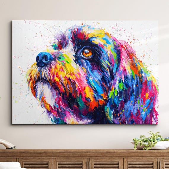 Colorful Cockapoo Abstract Oil Painting Wall Art Framed Canvas Poster Print Living Room Dog Lover Home Decor For Pet