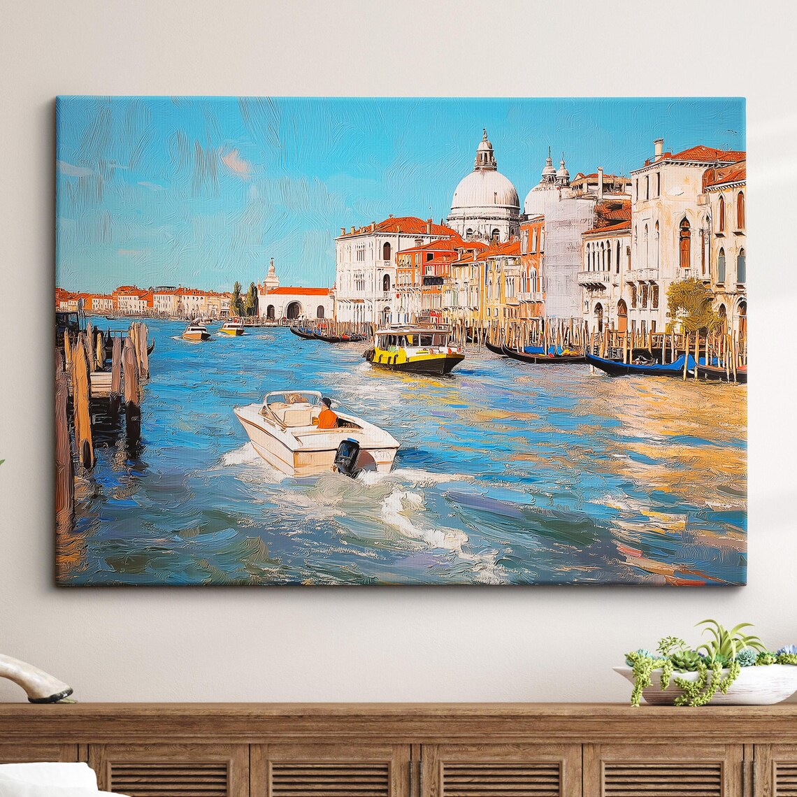 Venice Italy Gondola Boat River Landmark Oil Painting Watercolor Wall Art Framed Calming Canvas Poster Print Home Office Room Decor Gifts