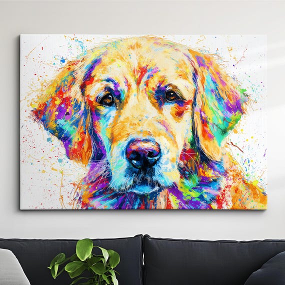 Golden Retriever Dog Pet Abstract Modern Painting Splatter Wall Art Framed Canvas Poster Print Home Kitchen Office Room Decor Gifts