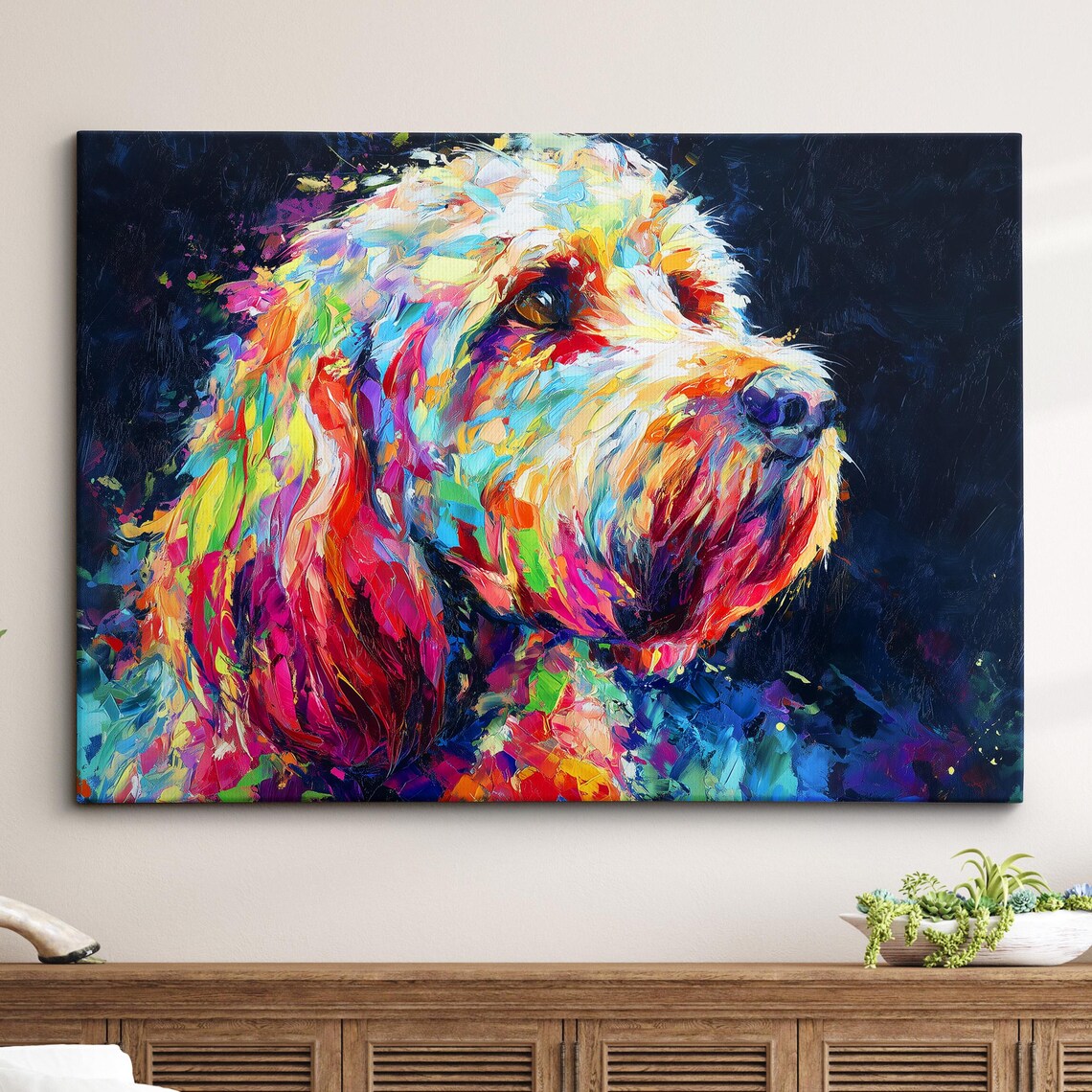 Cockapoo Abstract Oil Painting, Living Room Art Print