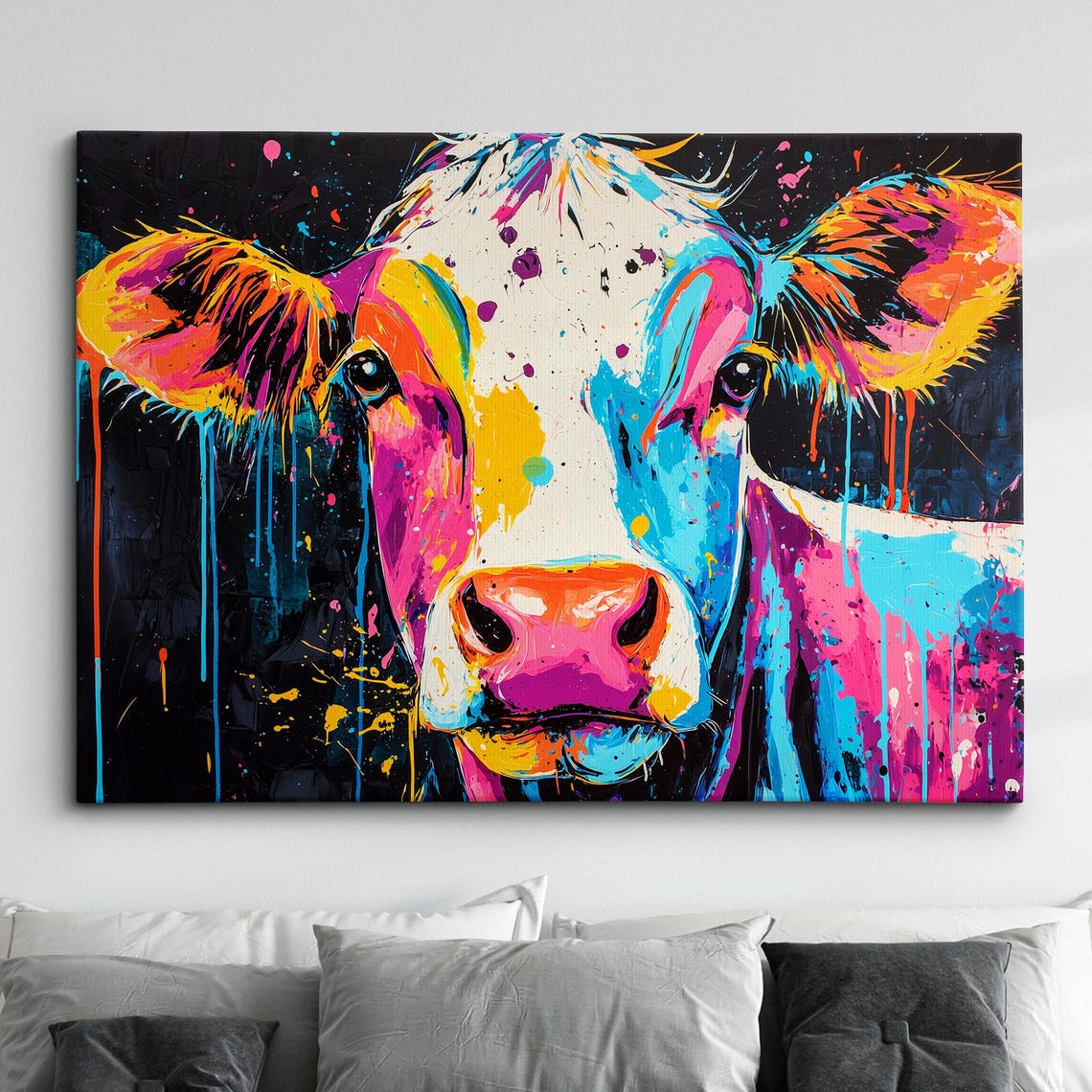 Cow Oil Painting Abstract Modern Wall Art Framed Canvas Poster Print Home Decor Landscape Cattle