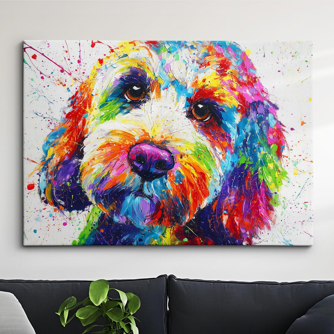 Cockapoo Dog Face Rainbow Splatter Painting Portrait Art Poster