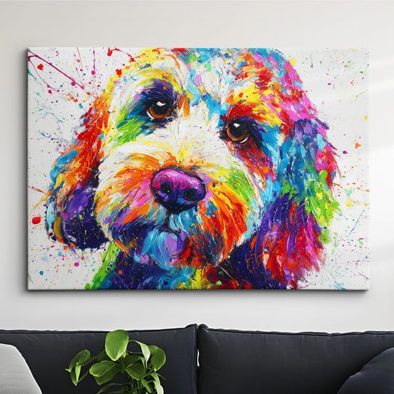 Colorful Cockapoo Abstract Oil Painting Wall Art Framed Canvas Poster Print Living Room Dog Lover Home Decor For Pet