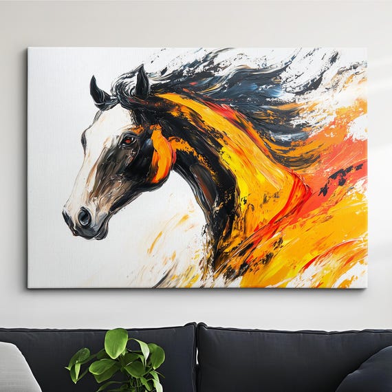 Colorful Horse Abstract Oil Painting Animal Wall Art Canvas Poster Modern Living Room Decor Gift Splatter Style Home