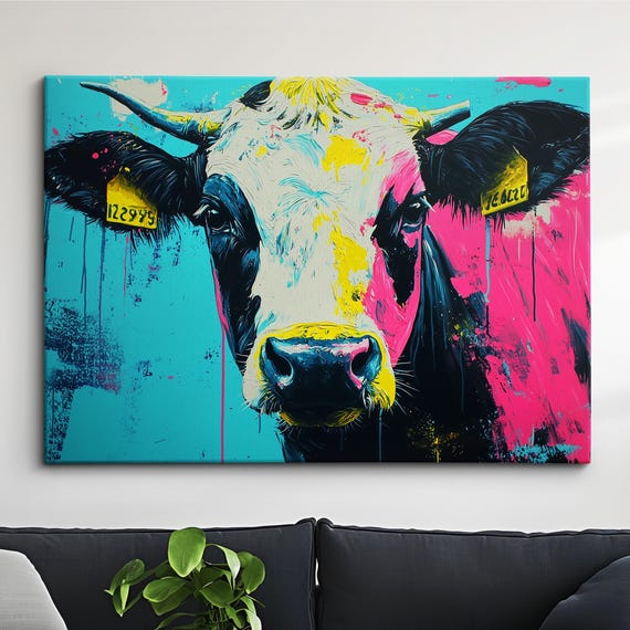 Cow Oil Painting Abstract Modern Wall Art Framed Canvas Poster Print Home Decor Landscape Cattle
