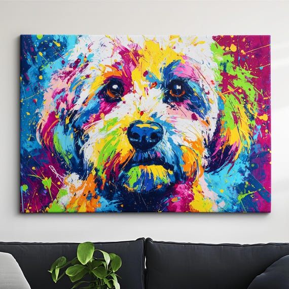 Colorful Cockapoo Abstract Oil Painting Wall Art Framed Canvas Poster Print Living Room Dog Lover Home Decor For Pet