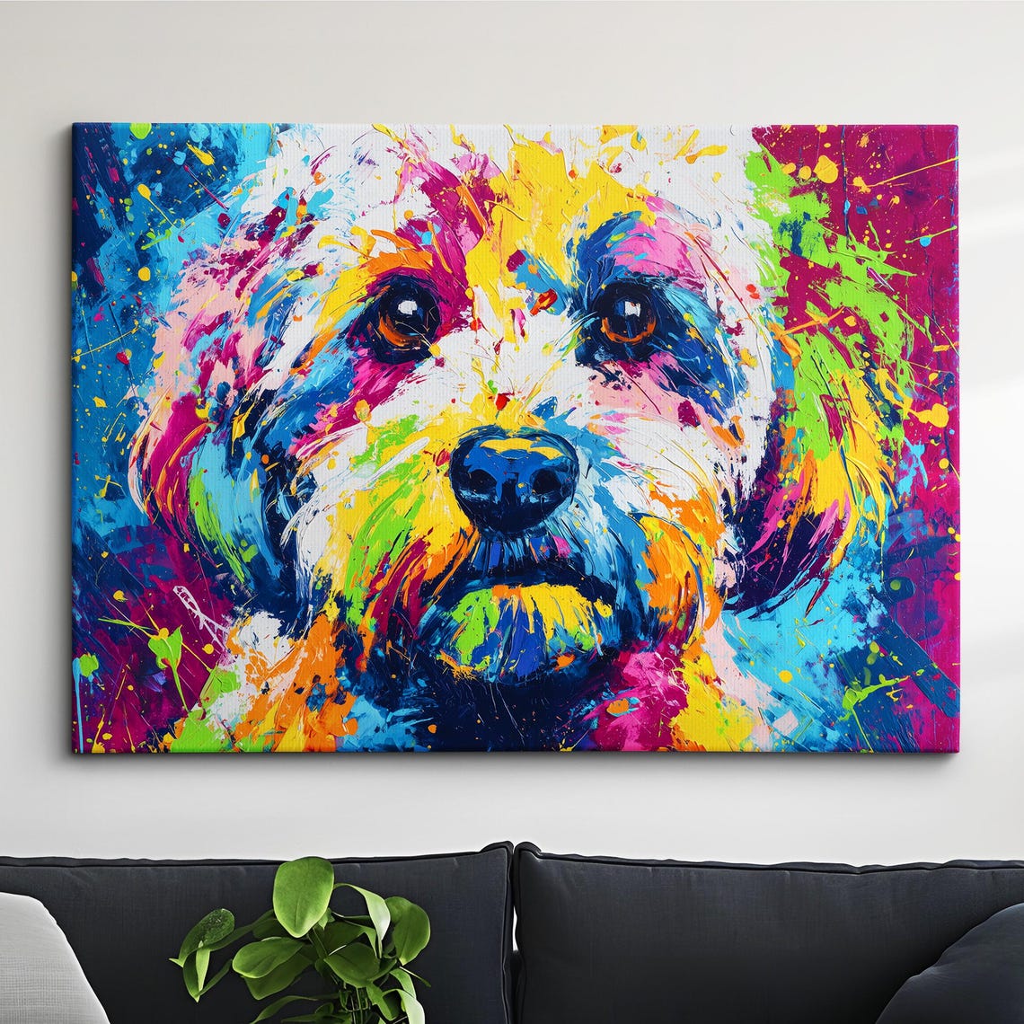 Vivid Blue Cockapoo Abstract Splatter Oil Painting Dog Poster
