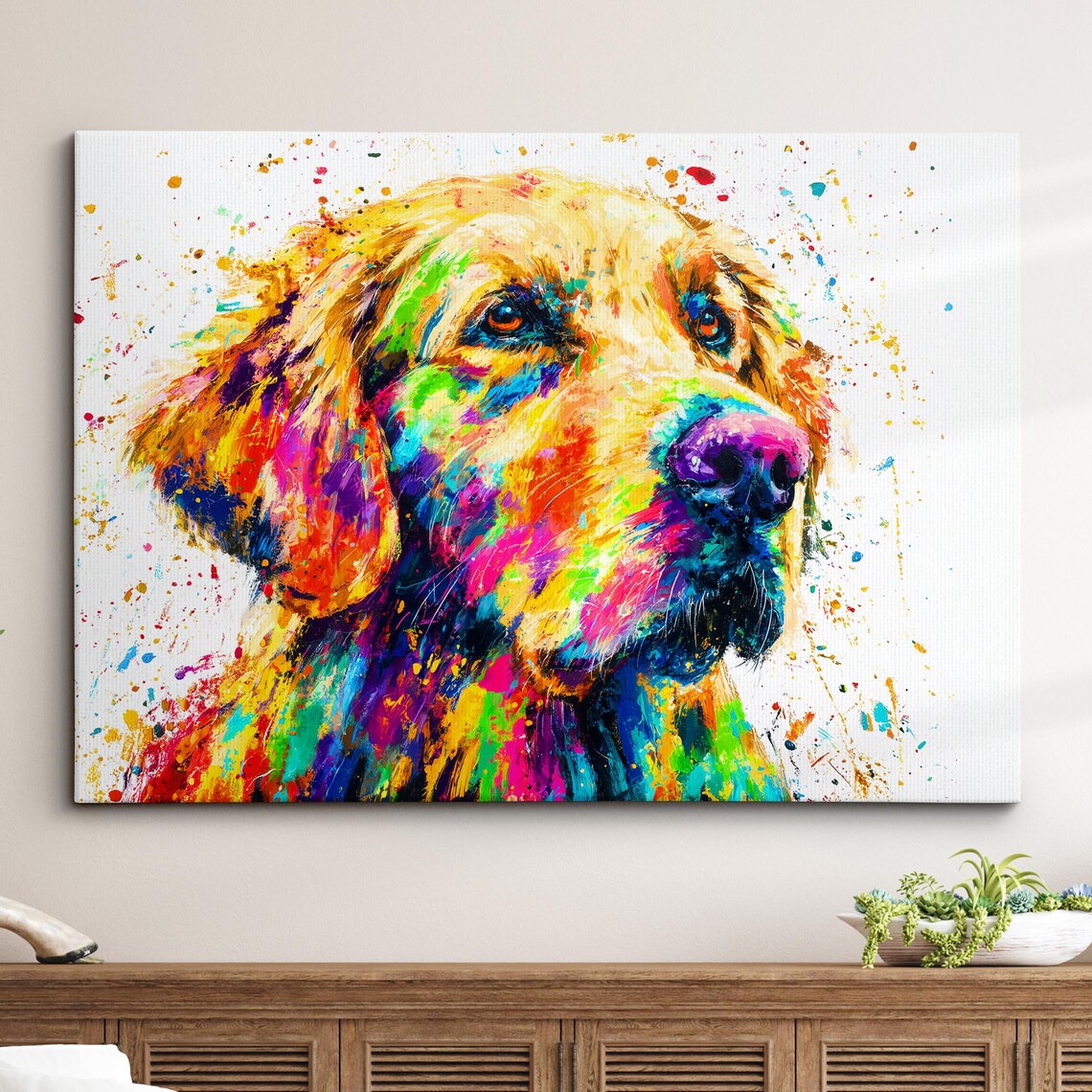 Golden Retriever Three Quarter Colorful Splatter Abstract Dog Poster