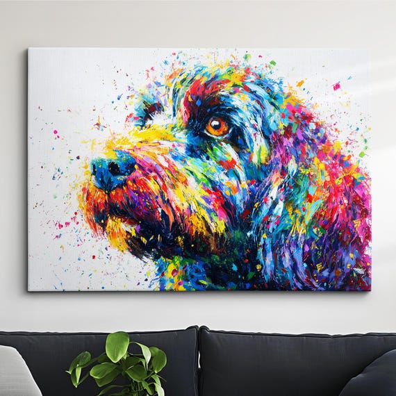 Colorful Cockapoo Abstract Oil Painting Wall Art Framed Canvas Poster Print Living Room Dog Lover Home Decor For Pet