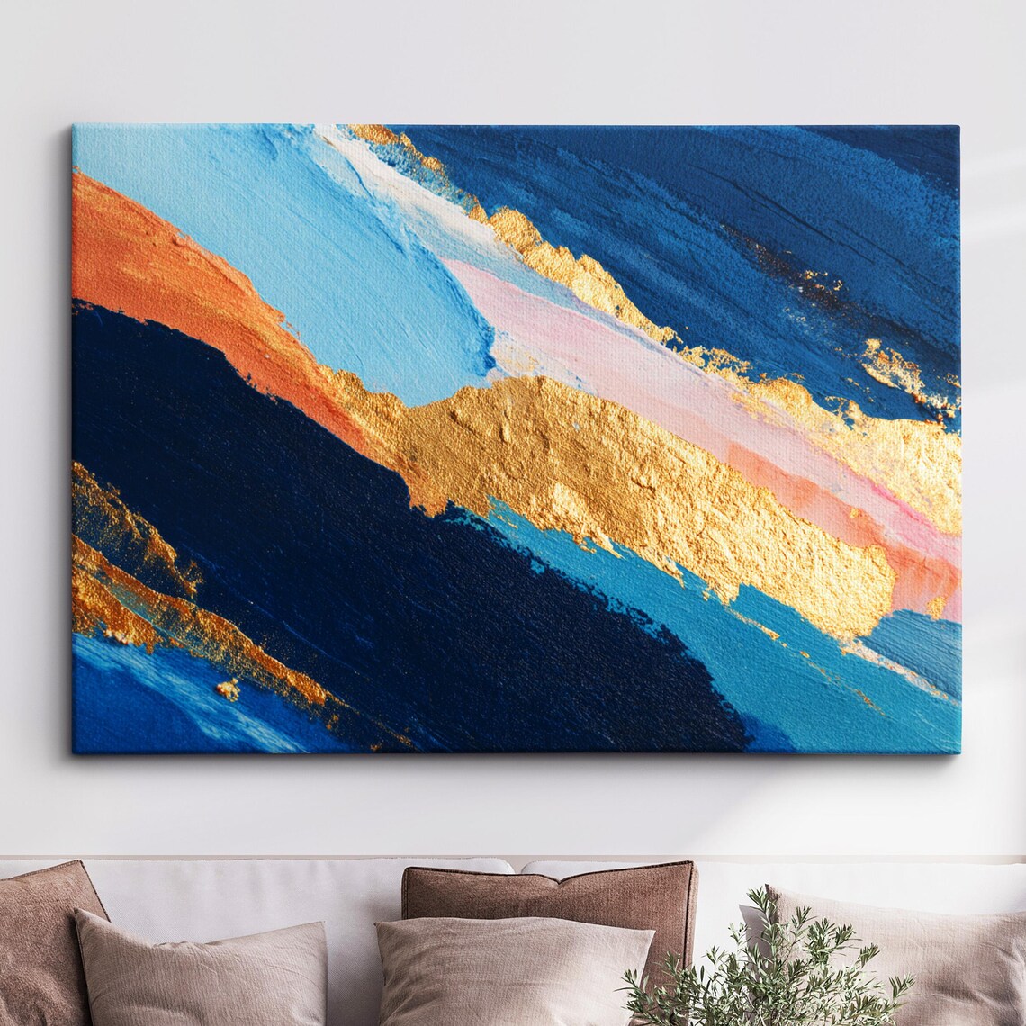 Abstract Gold Blue Modern Wall Art Print