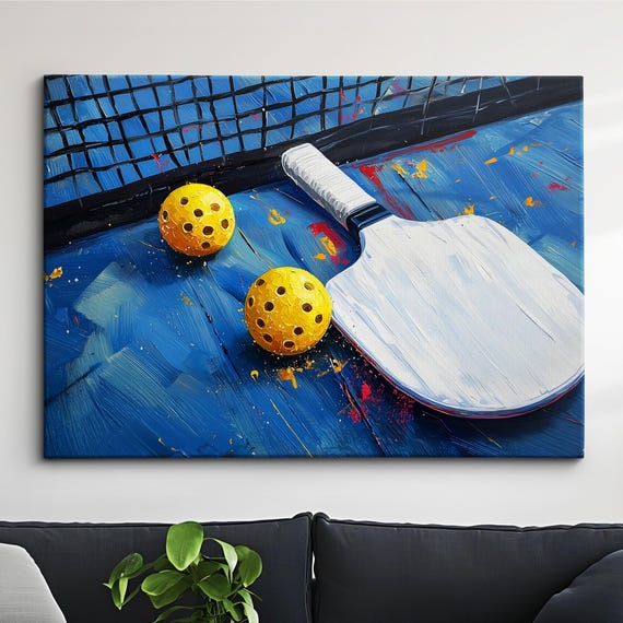 Pickleball Abstract Oil Painting Sports Racket Wall Art Framed Canvas Poster Print Interior Room Home Decor
