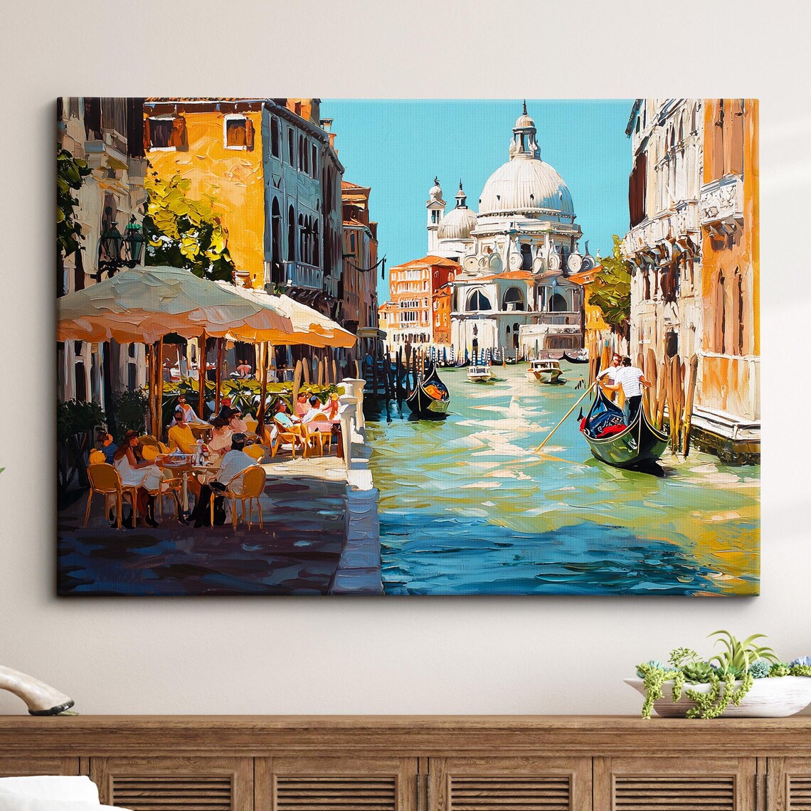 Venice Italy Gondola Boat River Landmark Oil Painting Watercolor Wall Art Framed Calming Canvas Poster Print Home Office Room Decor Gifts