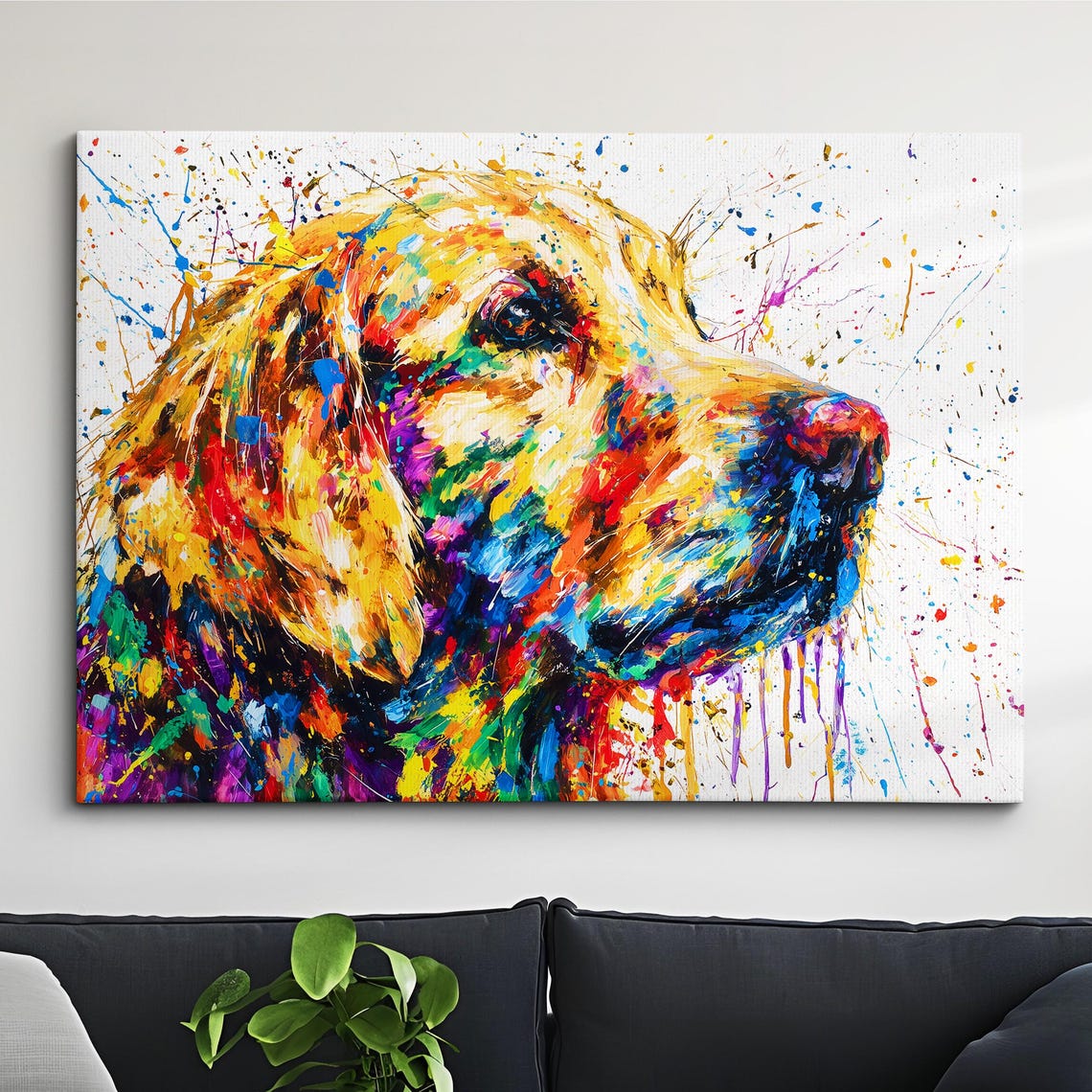 Golden Retriever Profile Colorful Paint Splatter Abstract Dog Poster