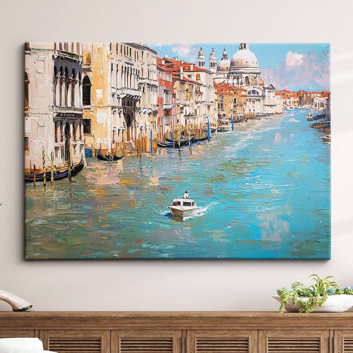 Venice Italy Gondola Boat River Landmark Oil Painting Watercolor Wall Art Framed Calming Canvas Poster Print Home Office Room Decor Gifts