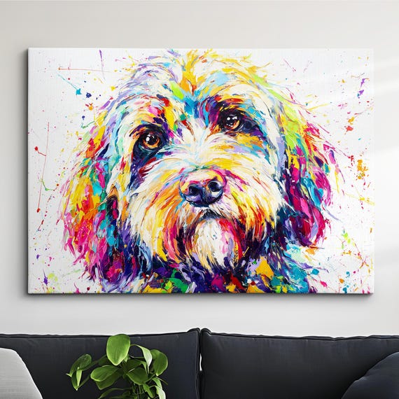 Colorful Cockapoo Abstract Oil Painting Wall Art Framed Canvas Poster Print Living Room Dog Lover Home Decor For Pet