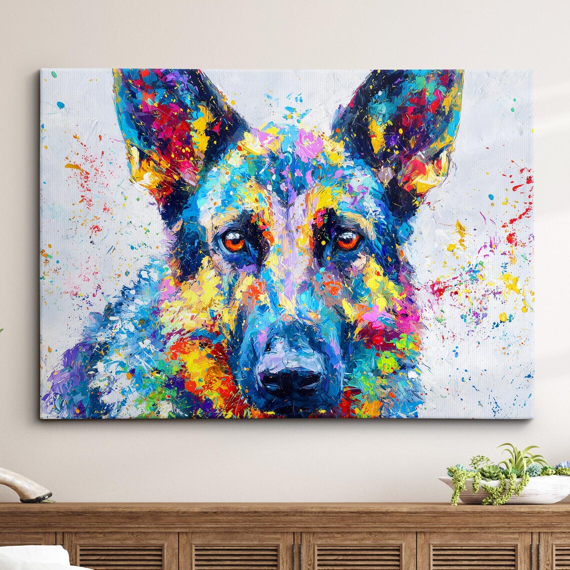 German Shepherd Abstract Art Splatter Oil Painting