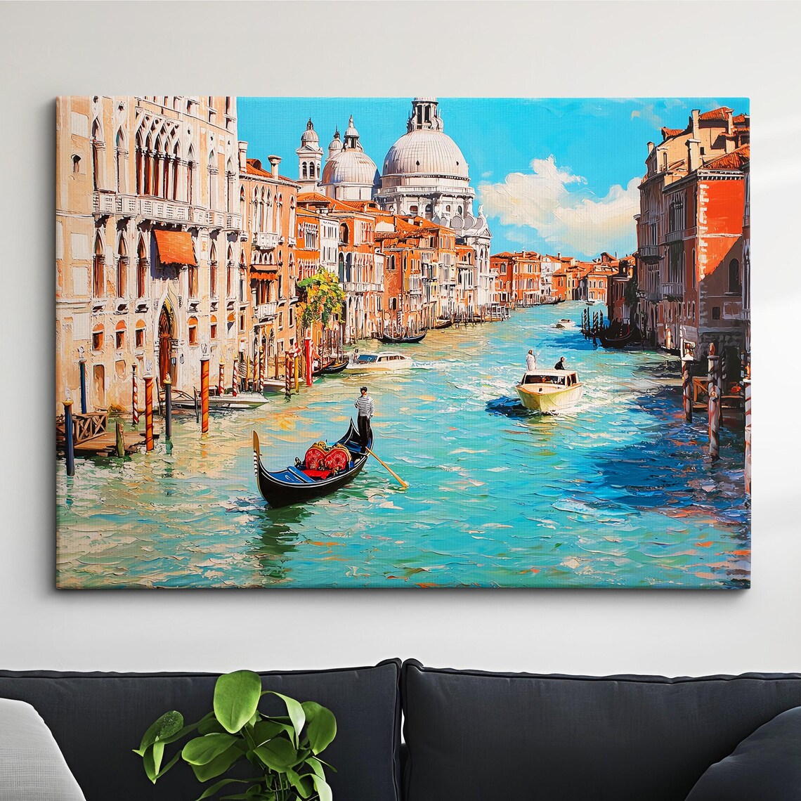 Venice Italy Gondola Boat River Landmark Oil Painting Watercolor Wall Art Framed Calming Canvas Poster Print Home Office Room Decor Gifts