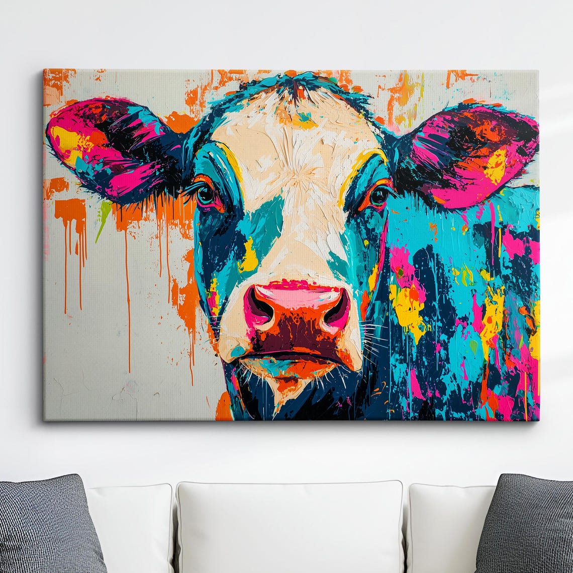 Cow Oil Painting Abstract Modern Wall Art Framed Canvas Poster Print Home Decor Landscape Cattle