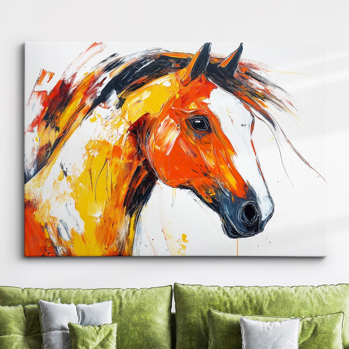 Colorful Horse Abstract Oil Painting Animal Wall Art Canvas Poster Modern Living Room Decor Gift Splatter Style Home