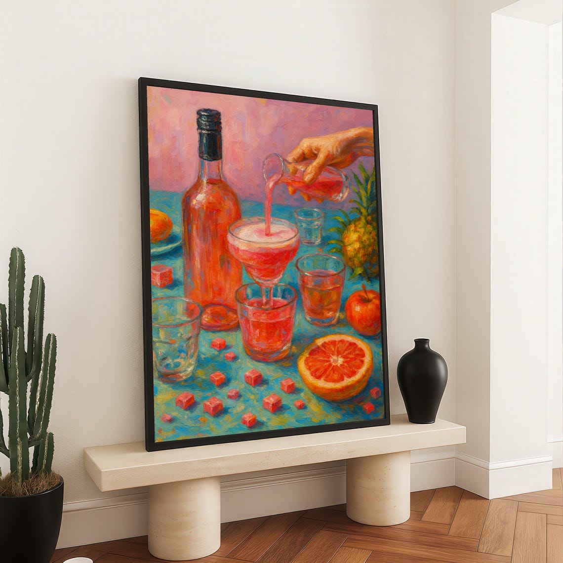 Fruit Cocktail Pour Still Life Painterly Bar Cart Kitchen Art Print