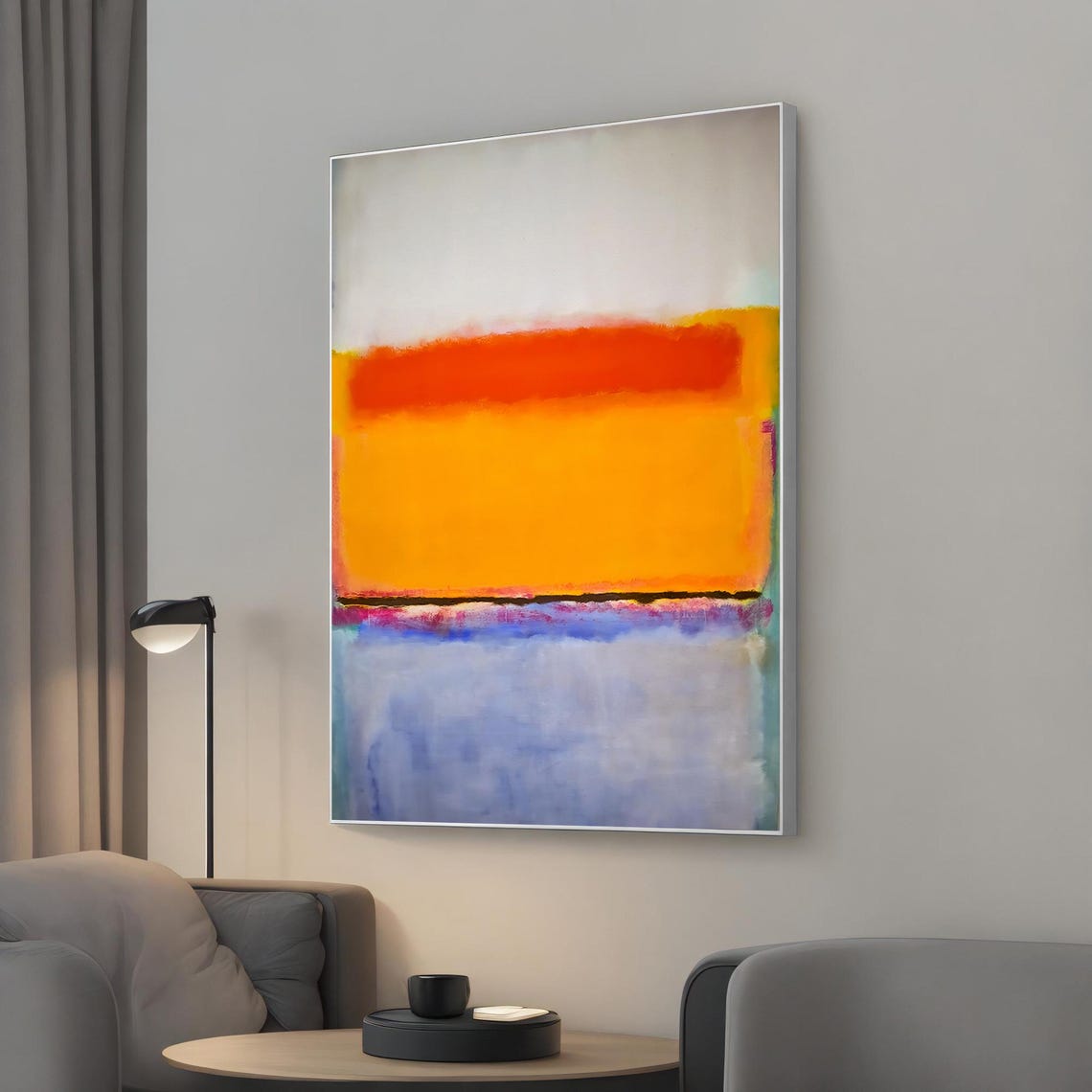 Orange Blue Color Field Luminous Warm Atmospheric Abstract Wall Art