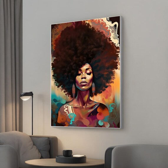 Afro Beauty Graffiti Woman With Natural Hair Colorful Wall Art
