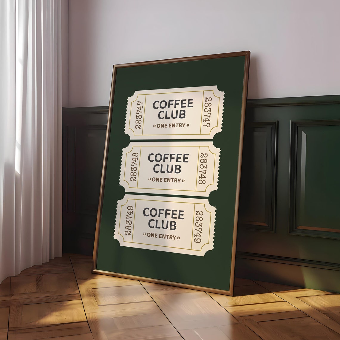 Coffee Club One Entry Vintage Ticket Stub Green Kitchen Poster