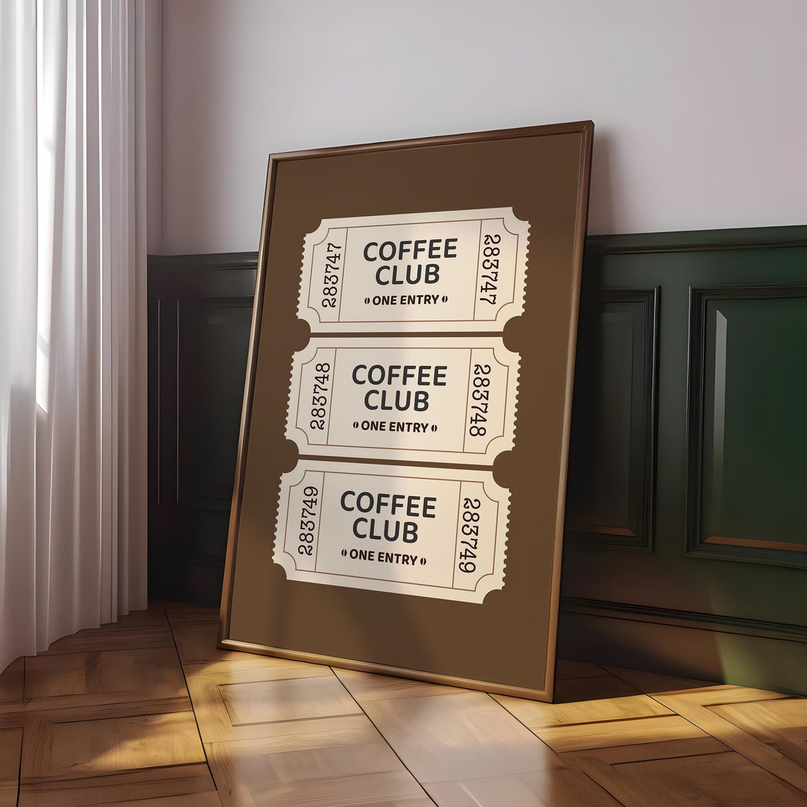 Coffee Club One Entry Ticket Poster Retro Brown Kitchen Decor