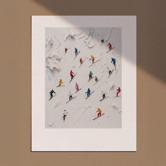 Abstract Apres Ski Print Gift For Skiers Retro Sports Art Snowy Mountains Minimal Landscape Poster