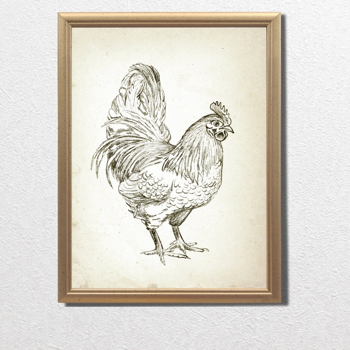 Vintage Rooster Chicken Print Vintage Nursery Wall Decor Farmhouse Wall Art Sketch Country Farm Painting Bird Illustration Painting - Image 2