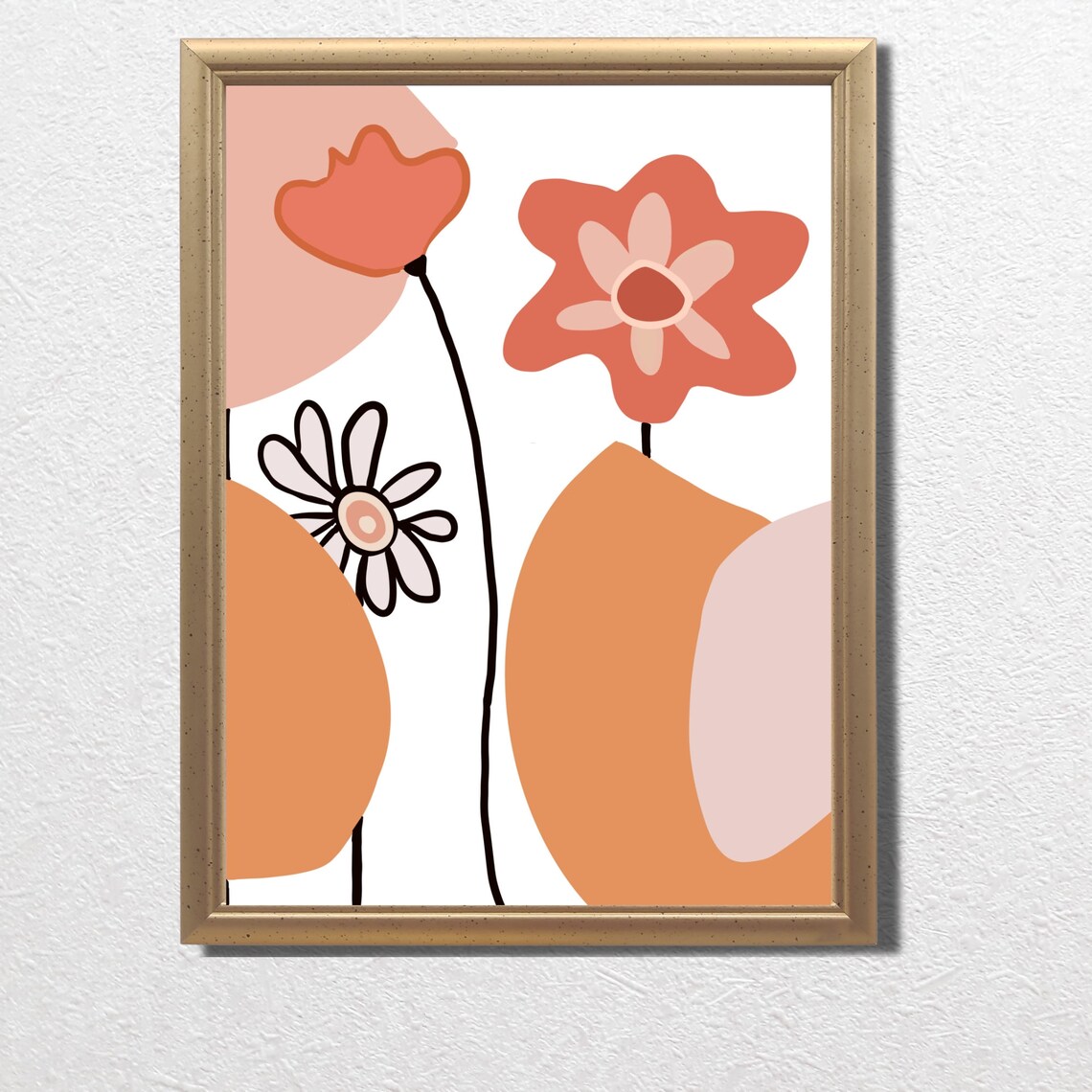 Abstract Terracotta Wildflowers Thin Stem Modern Botanical Print