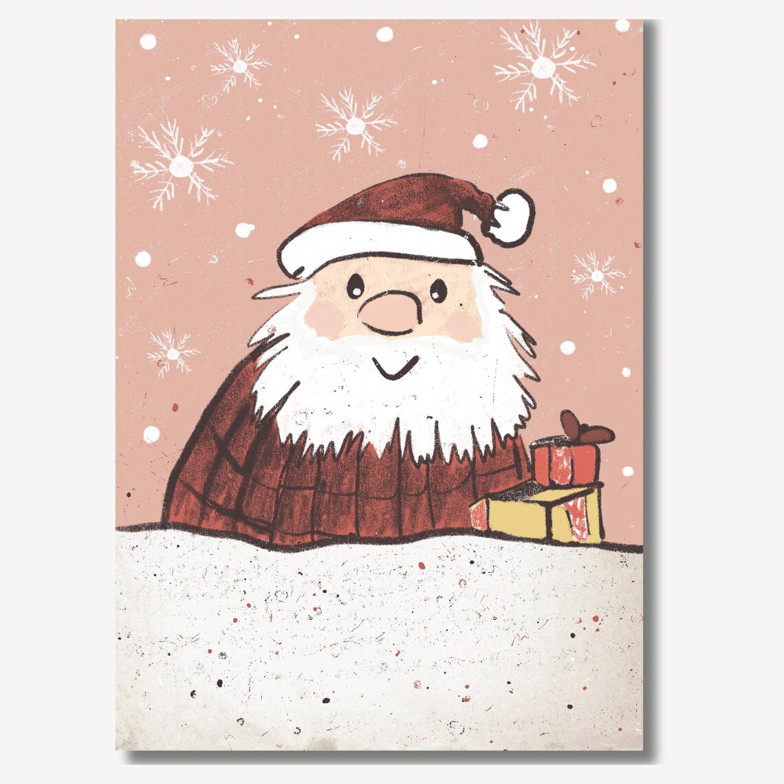 Smiling Santa With Gifts Snowy Hill Kids Christmas Nursery Poster - Image 2