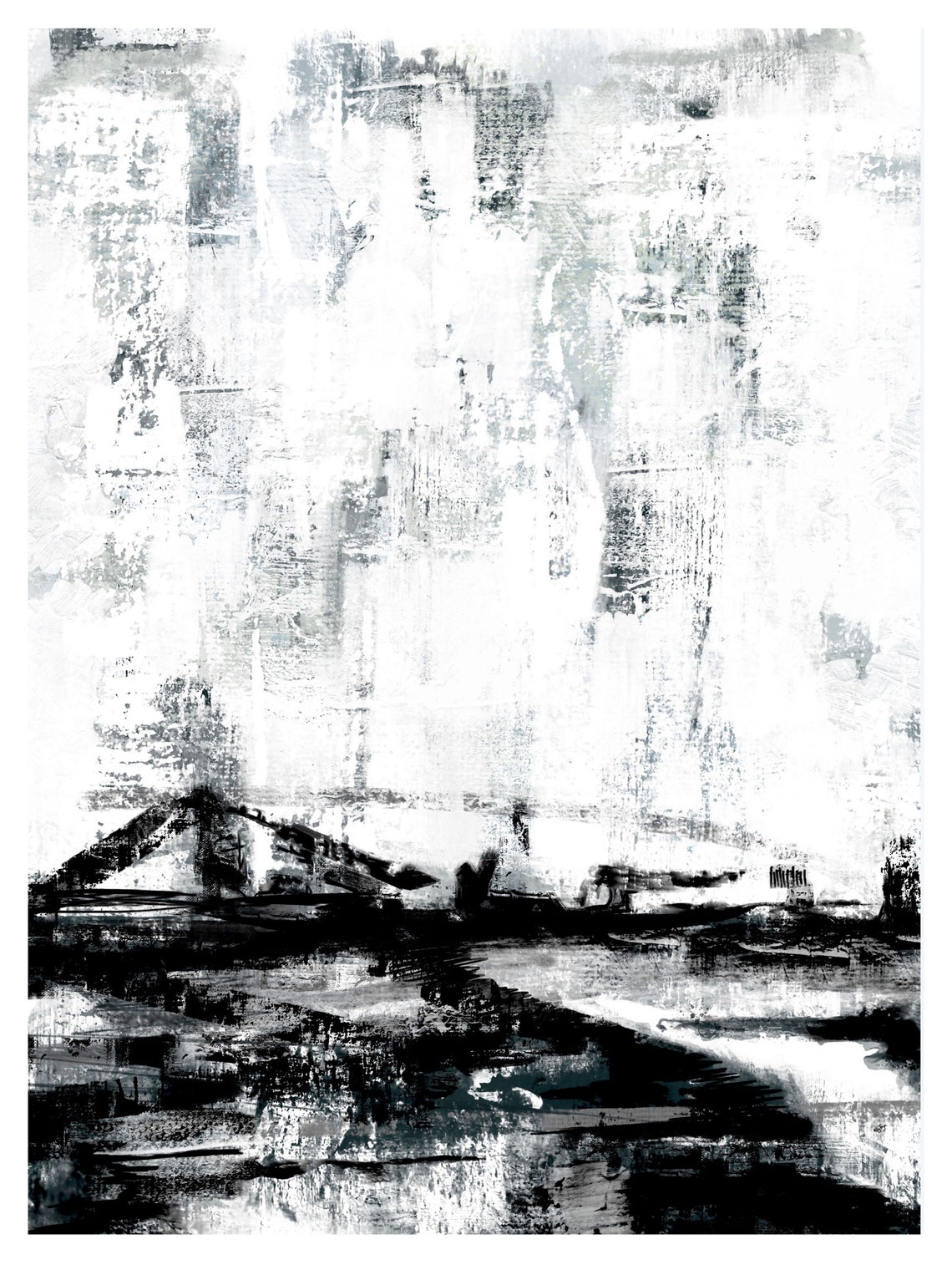 Large Bold Black and White Abstract Brushstroke Modern Art Print - Image 3