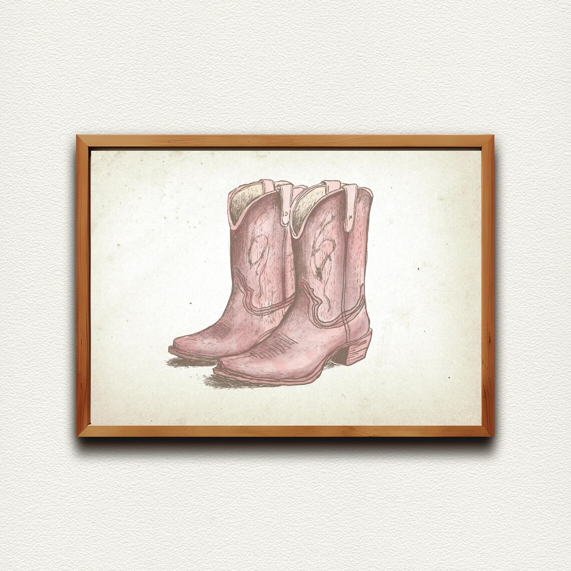 Pink Cowgirl Boots Sketch Coastal Cowgirl Western Preppy Wall Art - Image 4